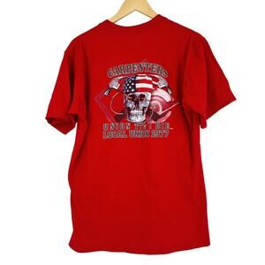 Vintage Carpenters Union Line T-Shirt Large Local 1977 USA Skull Double Sided